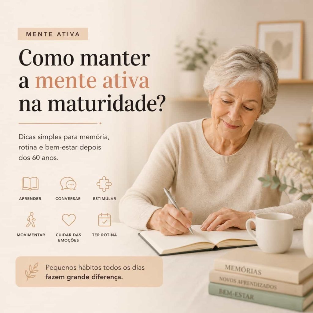 Como manter a mente ativa na maturidade?
Dicas simples para memória, rotina e bem-estar